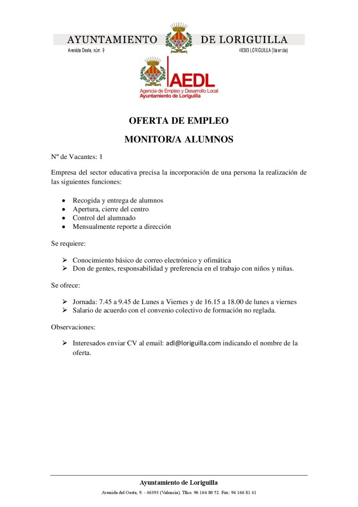 Oferta de empleo Monitor Alumnos-001